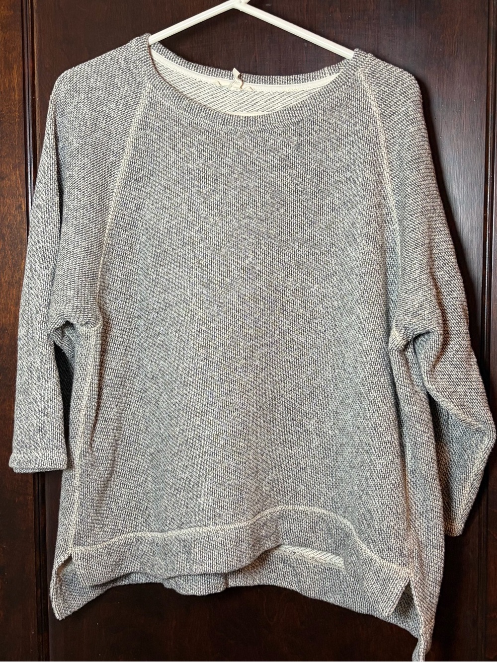 Eileen Fisher Women’s Sweater Large Gray Organic Cotton Knit 3/4 Sleeve Pullover